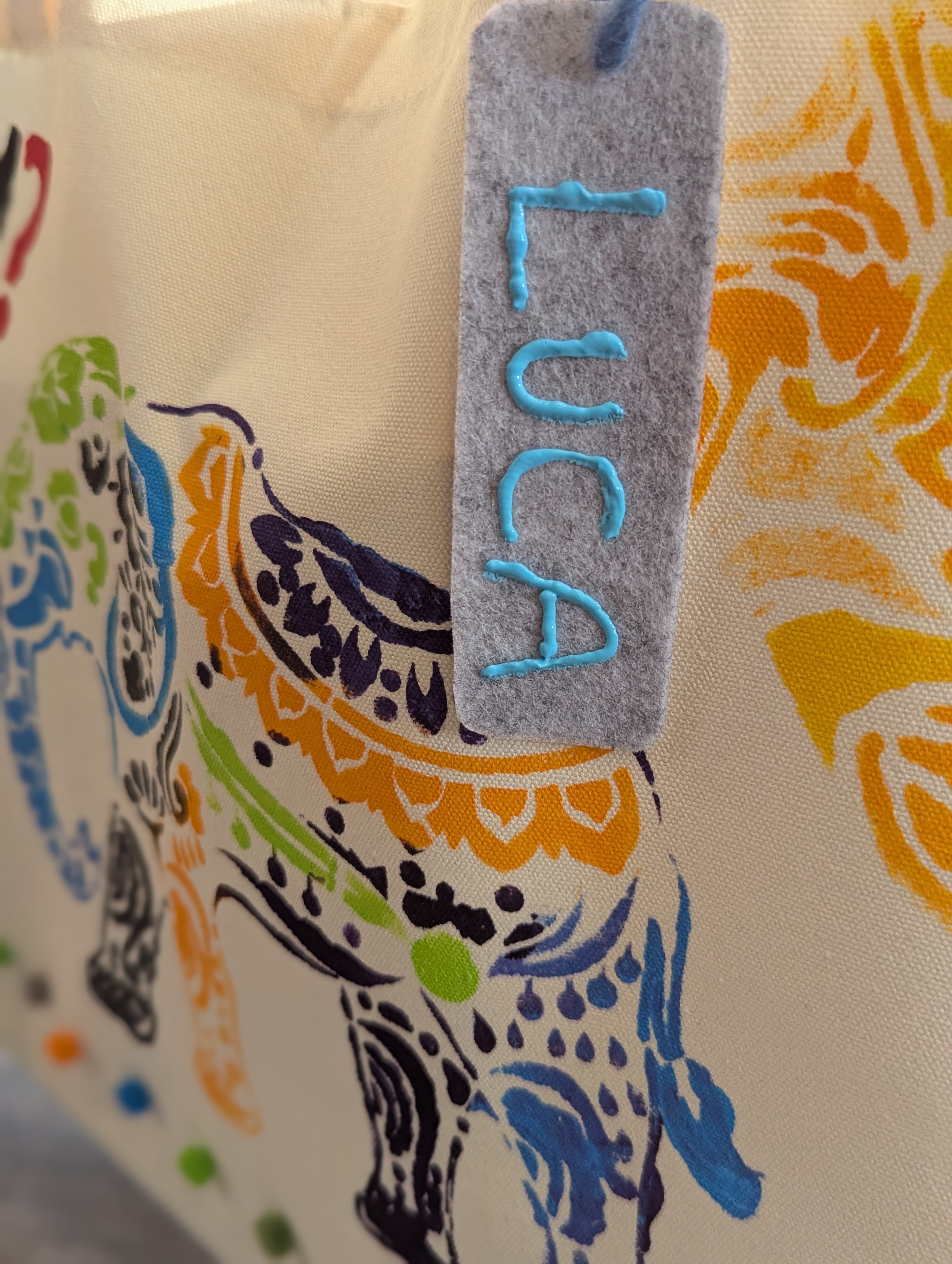 Bemalte Stofftasche mit Namensschild Lucca